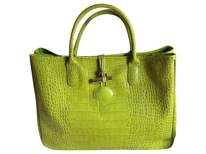longchamp green leather bag
