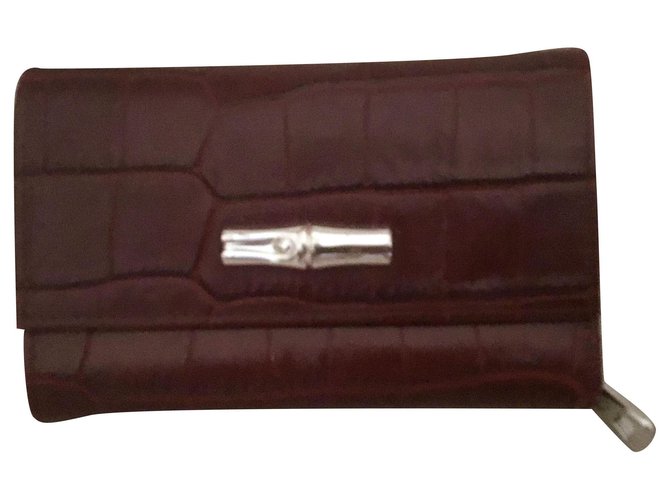 Roseau Longchamp CROCO HORTENSIA SHAKED calf leather COMPANION Prune  ref.253166