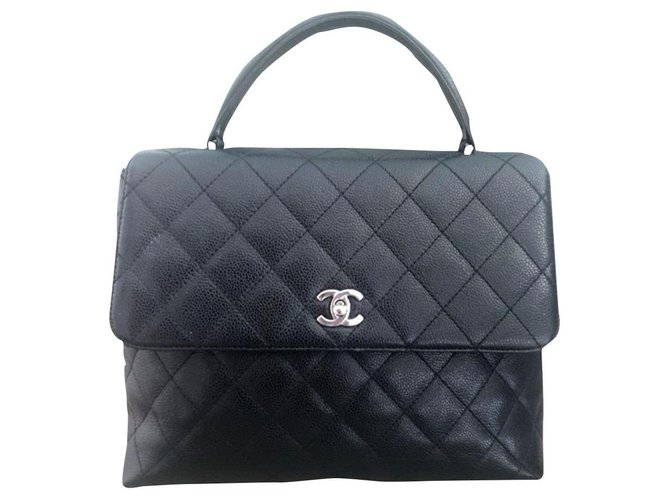Bolso Chanel vintage con herrajes plateados Negro Cuero  ref.253206
