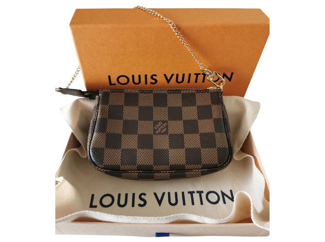 Louis Vuitton Mini Pochette acessórios Damier Ebene Gold hardware Lona  ref.253234