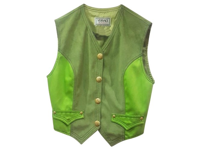 Versace vintage medusa green vest Velvet Cotton  ref.253248
