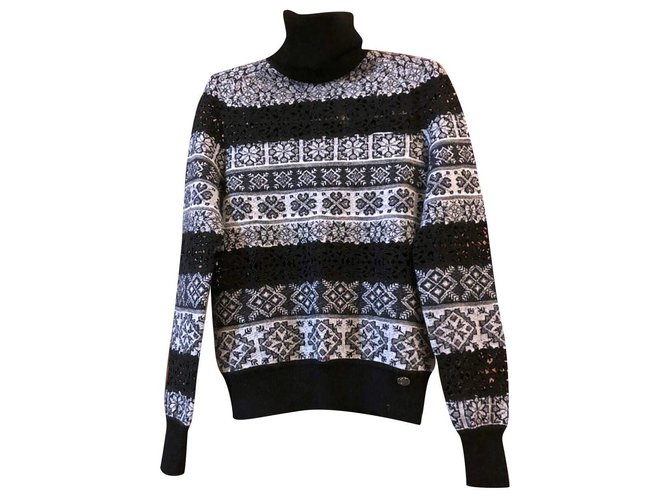 Chanel Paris-Rome lace cashmere sweater Black  ref.253254