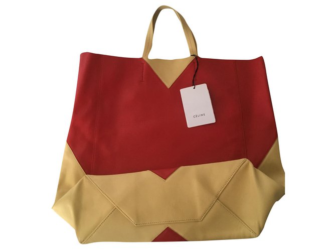 Big Bag Céline Sacola bicolor com coração em pele de cordeiro Vermelho  ref.253330
