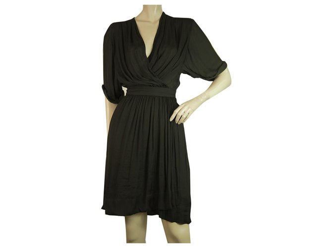Isabel Marant Etoile Mini robe portefeuille noire à manches courtes taille 38 Polyester  ref.253386