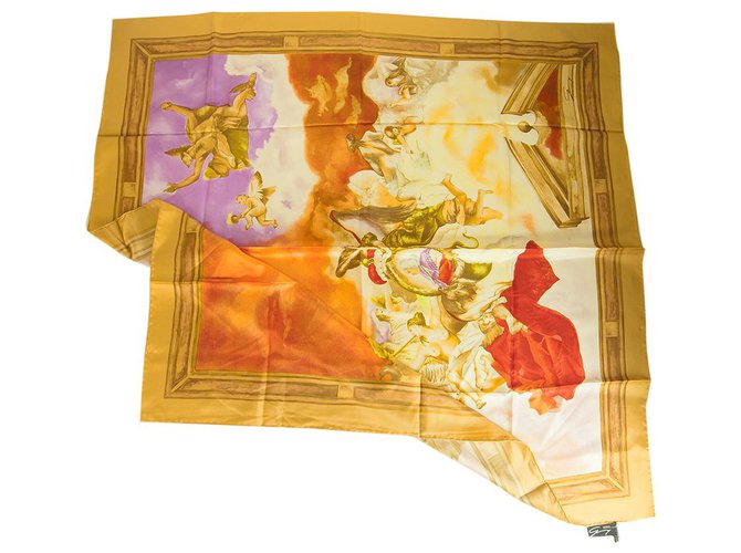 Grand châle carré en soie à imprimé anges multicolores Genny  ref.253400