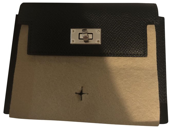 Hermès Purses, wallets, cases Black Leather  ref.253457
