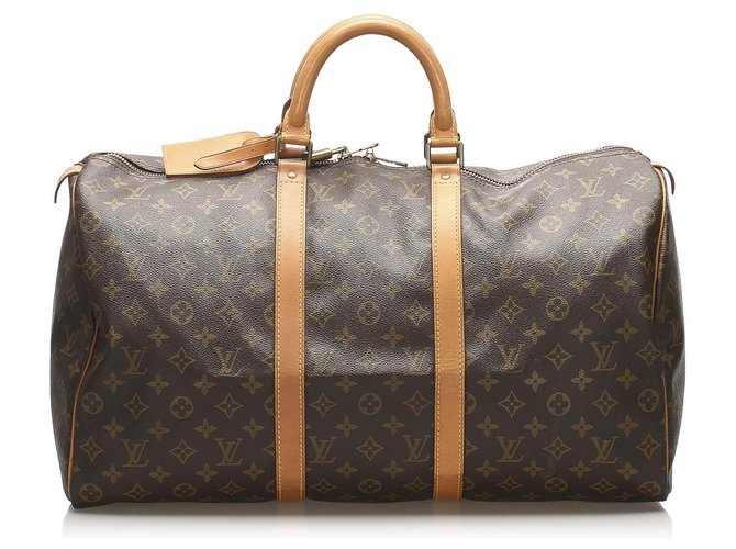 Louis Vuitton Brown Monogram Keepall 50 Leather Cloth  ref.253488