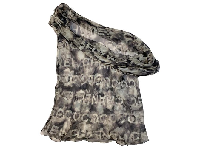 COCO CHANEL tubular silk scarf Dark grey  ref.253558