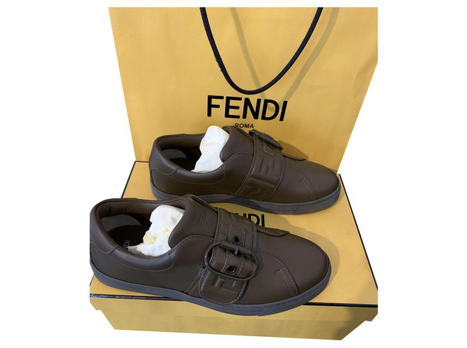 Fendi sneakers Cuir Marron  ref.253585