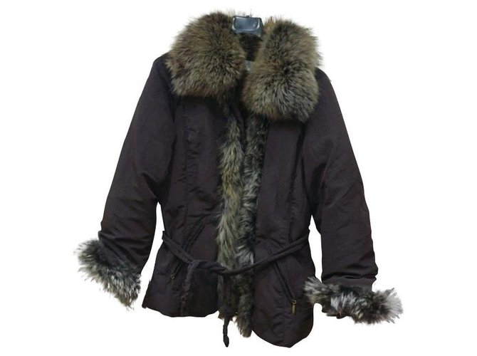 Max Mara down jacket with fur Brown Polyamide  ref.253619