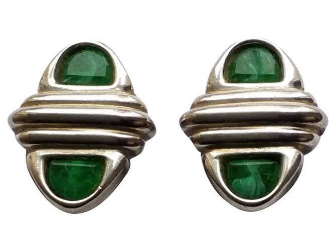 Guy Laroche Clip earrings Silvery Green Metal Glass  ref.253656
