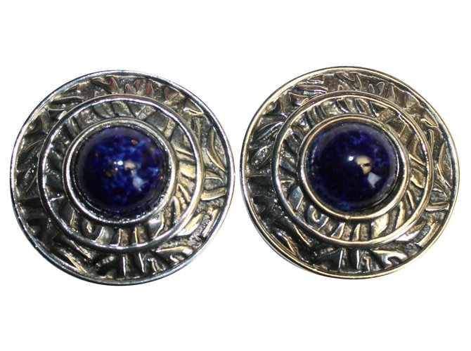 Guy Laroche Clip earrings Silvery Navy blue Metal Ceramic  ref.253658