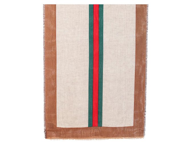 Gucci stoles with green and red Web. Multiple colors Silk Wool Linen  ref.253688
