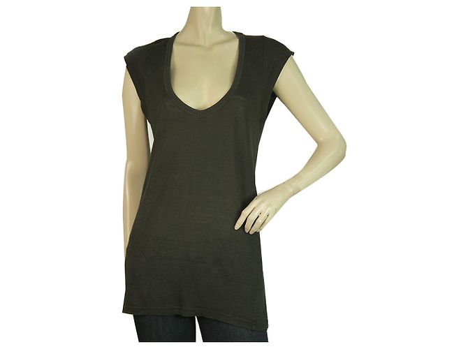 Isabel Marant Etoile Camicetta canotta lunga senza maniche in lino grigio scuro tg S Grigio antracite