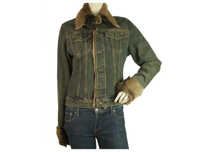 Ventcouvert Veste en jean bleu Vent Couvert avec. Bordure de col en fourrure 3 Coton  ref.253723