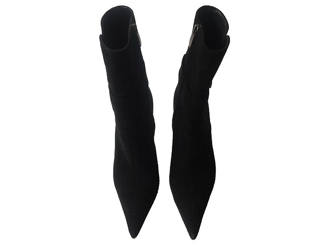 Sergio Rossi Black Suede Pointed Toe Mid Calf Boots