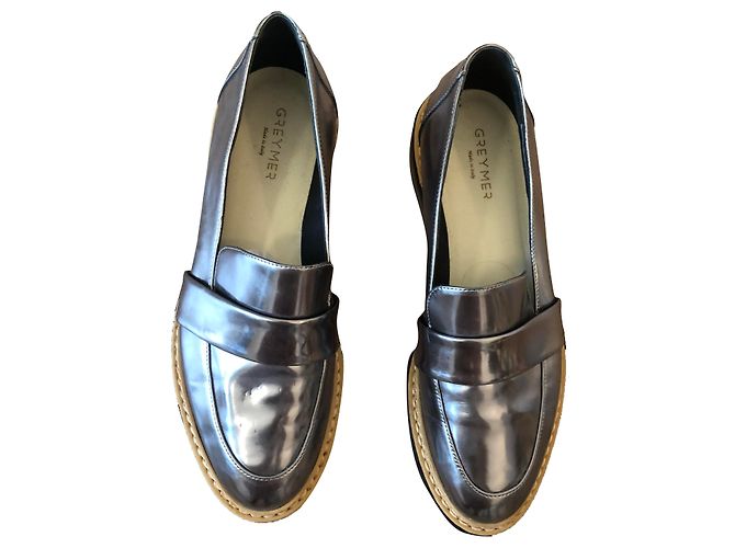 Autre Marque Grey Mer Leder Loafer Silber Grösse 40