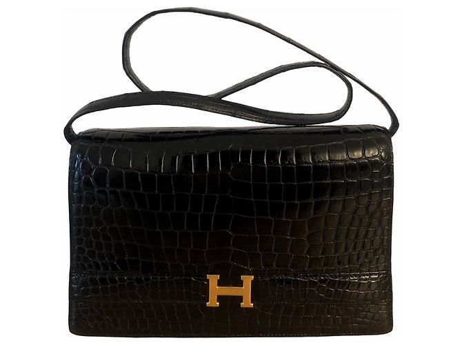 Lydie Hermès Borsa Hermes Annie in coccodrillo nero