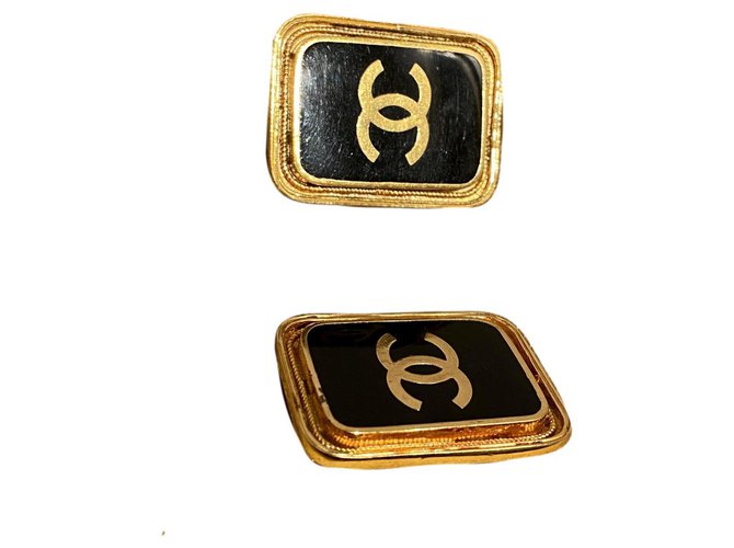 Chanel Earrings Black Golden Metal  ref.253852