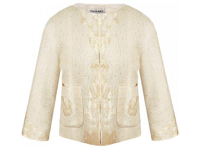 Chanel UNIQUE nacer and sequin jacket Cream Tweed ref.253856 - Joli Closet