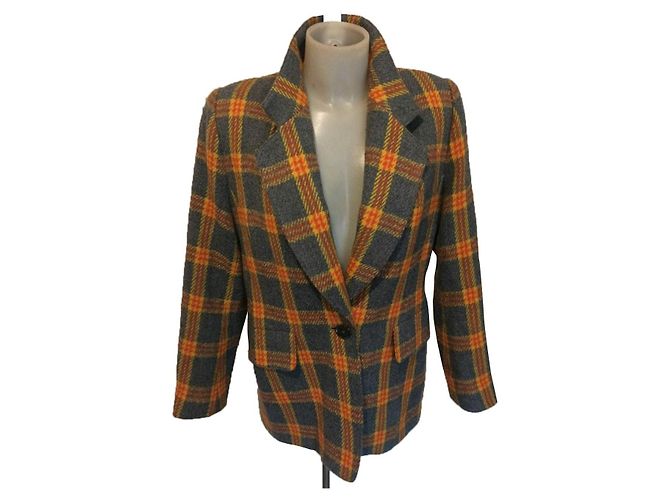 Vintage Guy Laroche giacca blazer check Nero Arancione Grigio