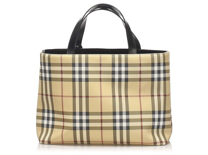 Burberry Brown House Check Canvas Tote Bag Multiple colors Beige Leather Cloth Pony-style calfskin Cloth  ref.253933