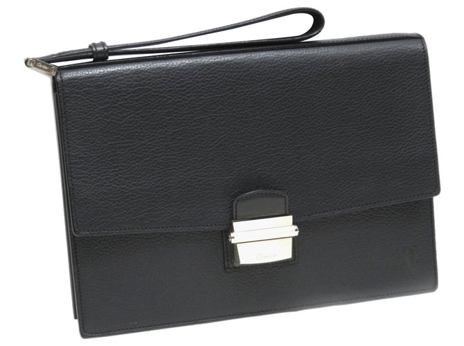 Cartier Black Pasha Sapphire Leather Clutch Bag Pony-style calfskin  ref.253961