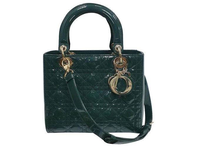 Dior Emerald Lady Current Collection Dark green Patent leather  ref.254113