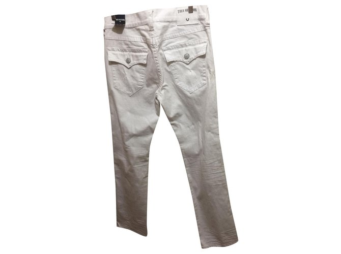 Jeans Ricky True Religion, Size 32/34 unisex Bianco Elastan Giovanni  ref.254131
