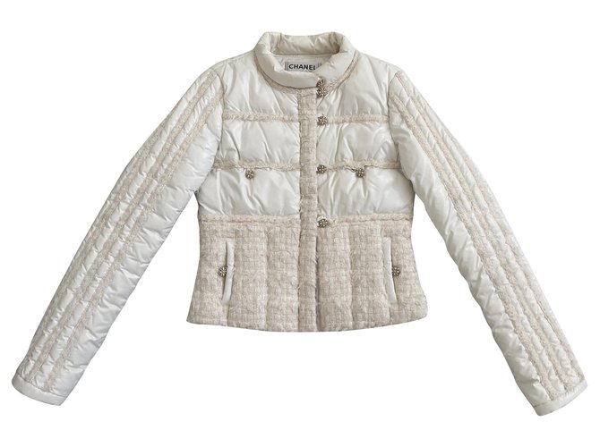 Chanel silk tweed down jacket puffer Cream  ref.254136