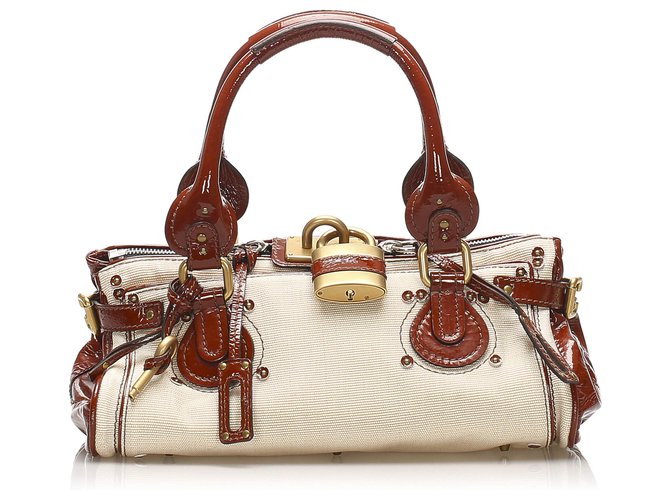 Chloé Chloe White Paddington Leather Handbag Red Patent leather Pony-style calfskin  ref.254181