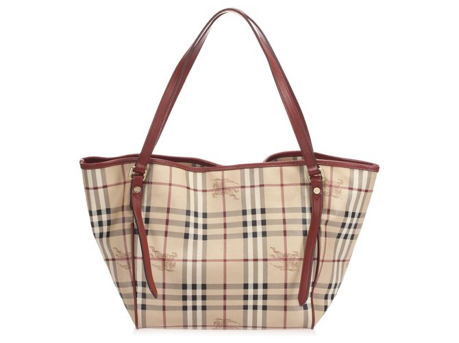Burberry Brown Haymarket Check Canterbury Coated Canvas Tote Bag Multiple colors Beige Leather Cloth Pony-style calfskin Cloth  ref.254189