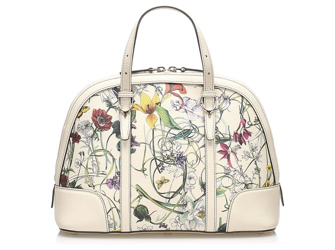 Gucci Nice Top Handle Bag in Flora Coated Canvas with Leather Trim