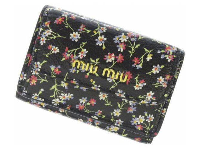 Miu Miu Black Printed Leather Small Wallet Multiple colors Pony-style calfskin  ref.254198