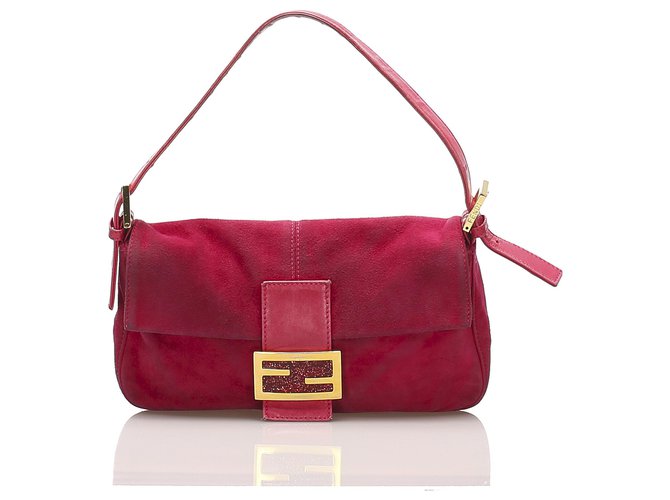 Fendi Pink Mamma Suede Baguette Leather Pony-style calfskin  ref.254208