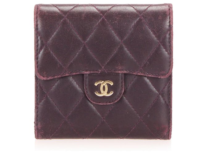 Classique Portefeuille Chanel CC Timeless en cuir rouge Veau façon poulain Bordeaux  ref.254221