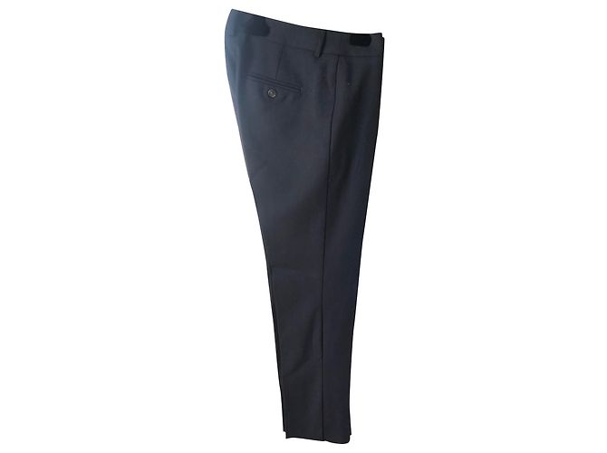 Calça Weekend Max Mara Azul Marinho de Lã de Corte Reto