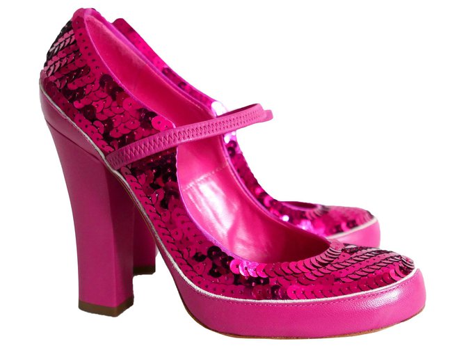 Marc Jacobs SS05 Zapatos de tacón de lentejuelas rosas Cuero  ref.254401