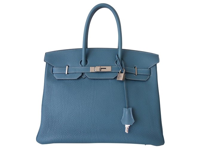 Birkin Hermès Bolsas Azul Couro  ref.254418