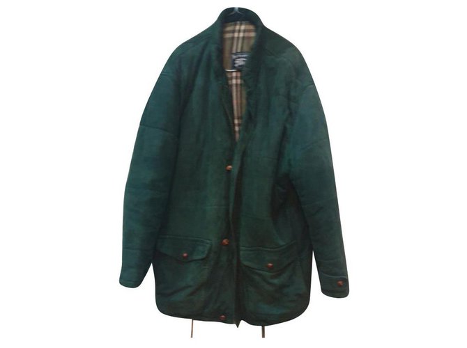 Veste manteau en cuir Burberry Vintage Laine Vert foncé  ref.254469