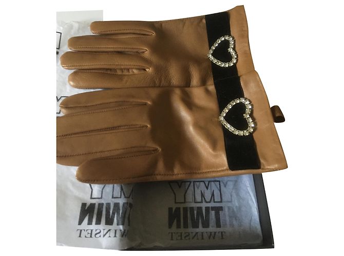 Luvas Twin Set de pele de cordeiro Caramel Caramelo