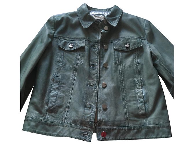 Pinko Lederjacke Hellblau und Silber