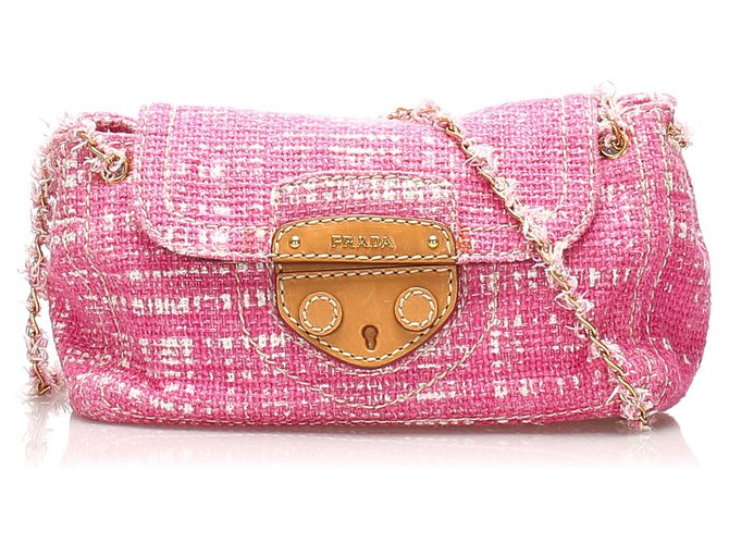 Tweed Chain Strap Bag - Pink