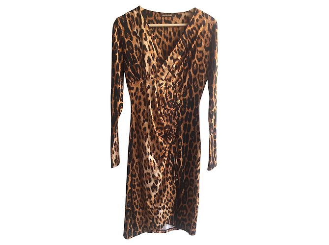 Vestido Roberto Cavalli con estampado de leopardo cuello en V de viscosa