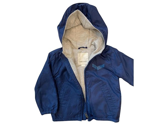 Giacca con cappuccio Diesel bambino blu in nylon e cotone 12 mesi