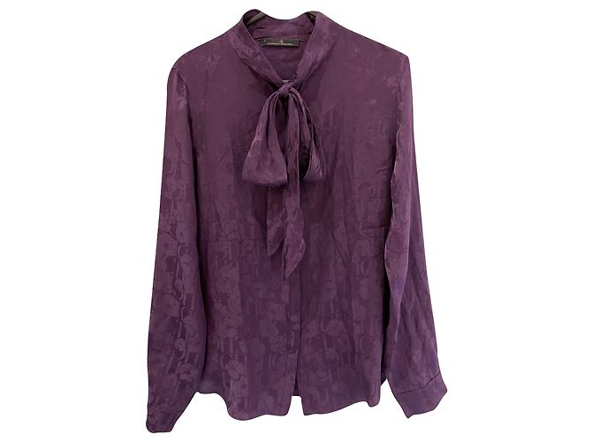 Camicia Carolina Herrera in seta con fiocco e stampa Ch Viola Porpora