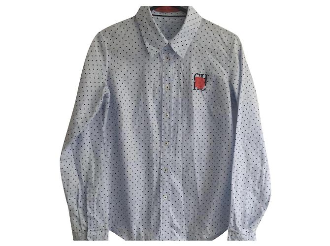 Camicia Carolina Herrera a Pois in Cotone Azzurro Blu chiaro