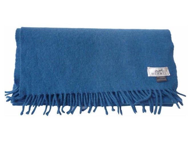 Hermès HERMES Dark royal blue cashmere scarf  ref.254663