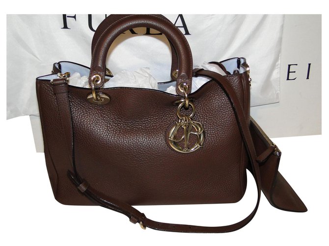 Diorissimo bag brown grained leather Exc. Condition  ref.254670