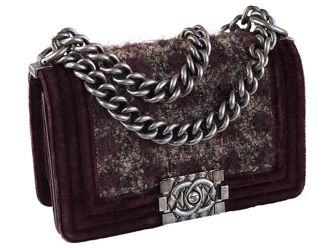 Chanel Limited Boy Flap Bag mit Box und Staubbeutel Braun Leder Samt Tweed  ref.254734